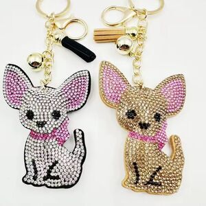 Chihuahua Rhinestone Keychains Purse Charms With Tassels! NEW IN PACKAGING